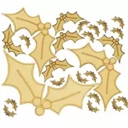 Laser Cut 3mm Etched Christmas Holly Shapes - Size Options